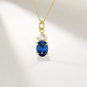 14k Solid Gold Sapphire Pendant Necklace – Oval Blue Gemstone Solitaire for Women,Elegant September Birthstone Gift for Birthday Anniversary