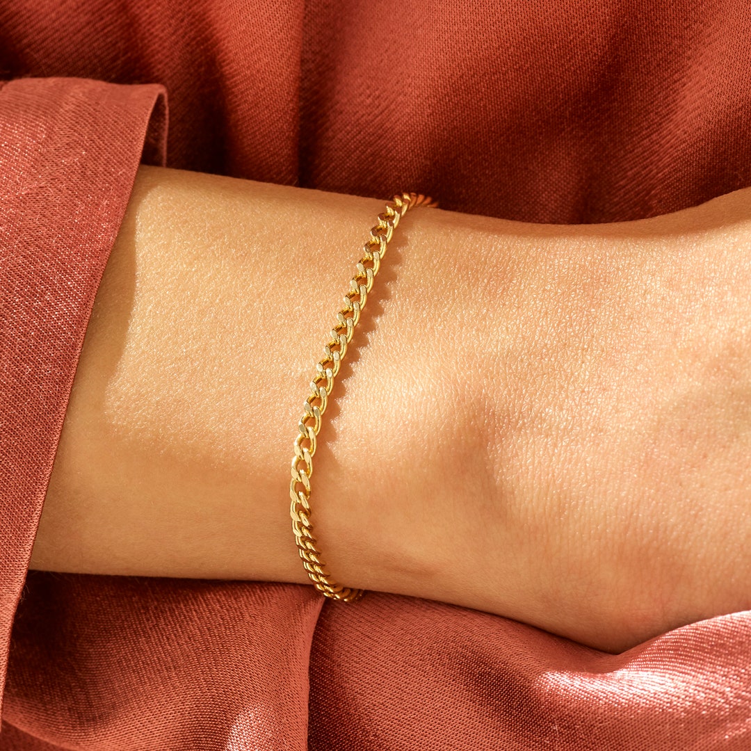 14k Gold Curb Chain Bracelet Solid Gold Link Chain Bracelet Dainty Stacking Bracelet Womens Everyday Bracelet Ladies Sturdy Chain Etsy Canada