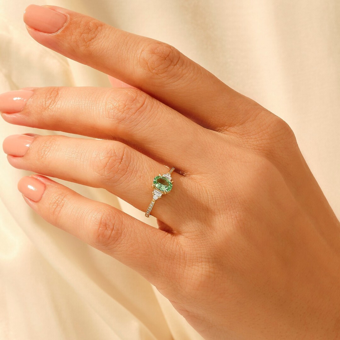 Paraiba Tourmaline Engagement Ring Green Oval Solitaire Ring Etsy