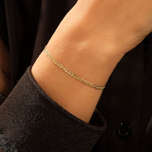 14k Solid Gold Mariner Chain Bracelet – Minimalist Link Chain Jewelry for Women, Dainty Everyday Gold Bracelet, Fine Jewelry Gift for Her
