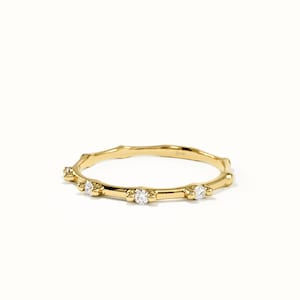 Bamboo Ring Ships from USA, 14K Solid Gold Lab Diamond Stacking Band, Fast US Shipping Nature Ring, Ready to Ship Gift for Her