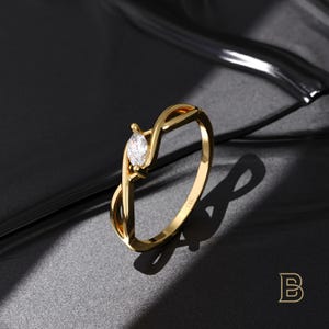 14k Solid Gold Marquise Ring for Women Dainty Engagement Ring Marquise Solitaire Ring Minimalist Promise Ring Marquise Diamond Ring Gift