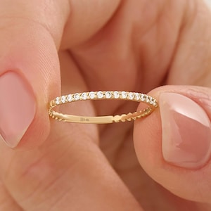 Half Eternity Ring 14k Solid Gold Ring for Women Thin Wedding Bands with Diamond Stackable Rings Cubic Zirconia Stack Ring Minimalist Band