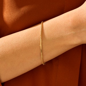14k Solid Gold Bracelet for Women Box Chain Bracelet Dainty Link Chain Bracelet Jewelry Gift for Girlfriend Everyday Bracelet Minimalist