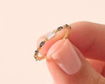 Baguette Blue Sapphire Ring 14k Solid Gold Dainty Stackable Band Multi Stone Ring Women