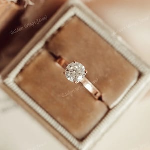 1CT Solitaire Round Moissanite Diamond Engagement Solitaire Ring For Her, Round Diamond Solitaire Ring, Solitaire Thick Band Ring, 1Ct Ring,