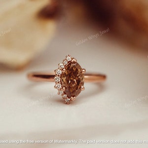 Champagner Moissanite Marquise Schnitt Diamant mit Runden Schnitt Moissanite Diamant Verlobungsring, Marquise Form Champagner Moissanite Ring Geschenk