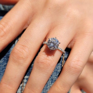 Pierścionek zaręczynowy z okrągłym diamentem Moissanite 3CT, okrągły pierścionek z aureolą z diamentem Moissanite, z sześcioma zębami i brylantem Moissanite, pierścionek 3ct