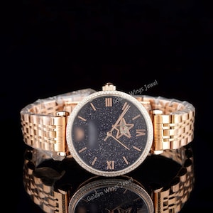 Moissanite Diamond Studded Watch, Black Dial 34mm Diamond Watch For Men, VVS Diamond Watch, Iced Watch, Moissanite Diamond Black Dial Watch