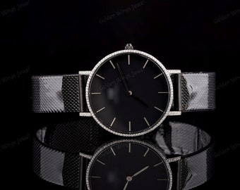 Moissanite Diamond Iced Out Studded Watch, Black Dial Diamond Watch For Men, VVS Diamond Watch, Iced Watch, Moissanite Diamond Black Watch