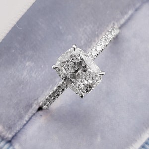 2ct elongated cushion cut Moissanite diamond engagement ring, cushion elongated Moissanite diamond ring, 2ct elongated diamond ring for her
