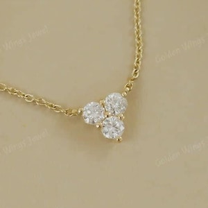 Three Stone Diamond Triangle Shape Necklace, Round Cut Moissanite Diamond Necklace, Dainty Diamond Necklace, Anniversary Gifts for Woman