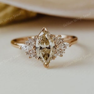 1ct Champagne Moissanite Marquise Diamond ring, Diamond Engagement Ring, Marquise Shape Champagne Moissanite Ring Gift, Champagne diamond