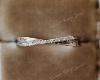 Anillo de boda con moissanita y diamantes cruzados, diseño infinito, anillo de boda con moissanita y diamantes cruzados, regalo de alianza a juego.