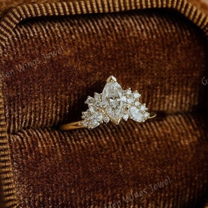 Marquise Cut Moissanite Diamond Wedding Band With Side Marquise and Round Cut Moissanite Diamonds, Unique Diamond Wedding Band For Ring