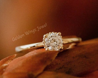 Round Cut Moissanite Diamond With Milgrain Ring, Round Diamond Ring, Round Engagement Ring, Round Moissanite Ring, Beaded Texture Ring,