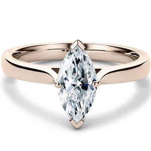 1.5 Carat Marquise Moissanite 4 Prong Classic Solitaire Ring For her, marquise Moissanite diamond ring, Marquise Solitaire thick band ring