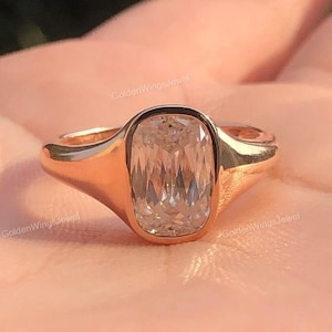 Vintage 2.10CT Elongated Cushion Criss Cut Moissanite Engagement Ring, Solitaire Wedding Ring Bezel Set Thick Ring Anniversary Gift for Her