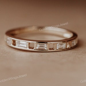 Halbe Ewigkeit Baguette Moissanit Diamant Ehering, Vintage Stapelring, einzigartiges Versprechen Geschenk für Frauen, Verlobung Moissanit Diamant Band