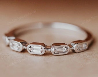 Baguette diamond Half Eternity Moissanite diamond Ring for her, Bezel set Baguette Moissanite diamond Band, Matching band, Baguette diamond