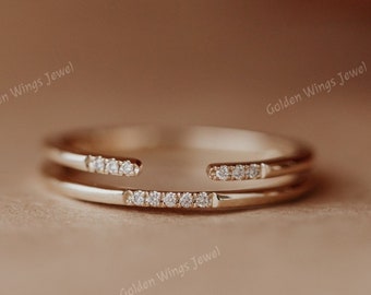 Split Band Moissanite Diamond Matching Wedding Band For Her, Stackable Wedding Band, Split Open Band Moissanite Diamond Band, Matching Band