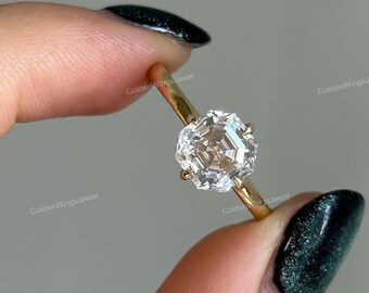 Awesome Asscher Solitaire Wedding Ring, 1.80 CT Asscher Colorless Moissanite Knife Edge Engagement Ring, Anniversary Gift, Customized Ring