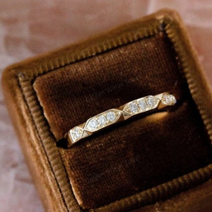 Hexagon shape round Moissanite diamond, Wedding Matching Band, Solid Gold Matching Band, Matching Band, Matching Wedding Band