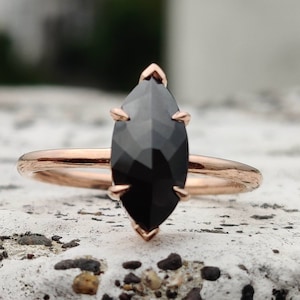 1.5 CT Marquise Black Moissanite Diamond Black Moissanite diamond Ring, black stone diamond ring, black Moissanite marquise diamond ring