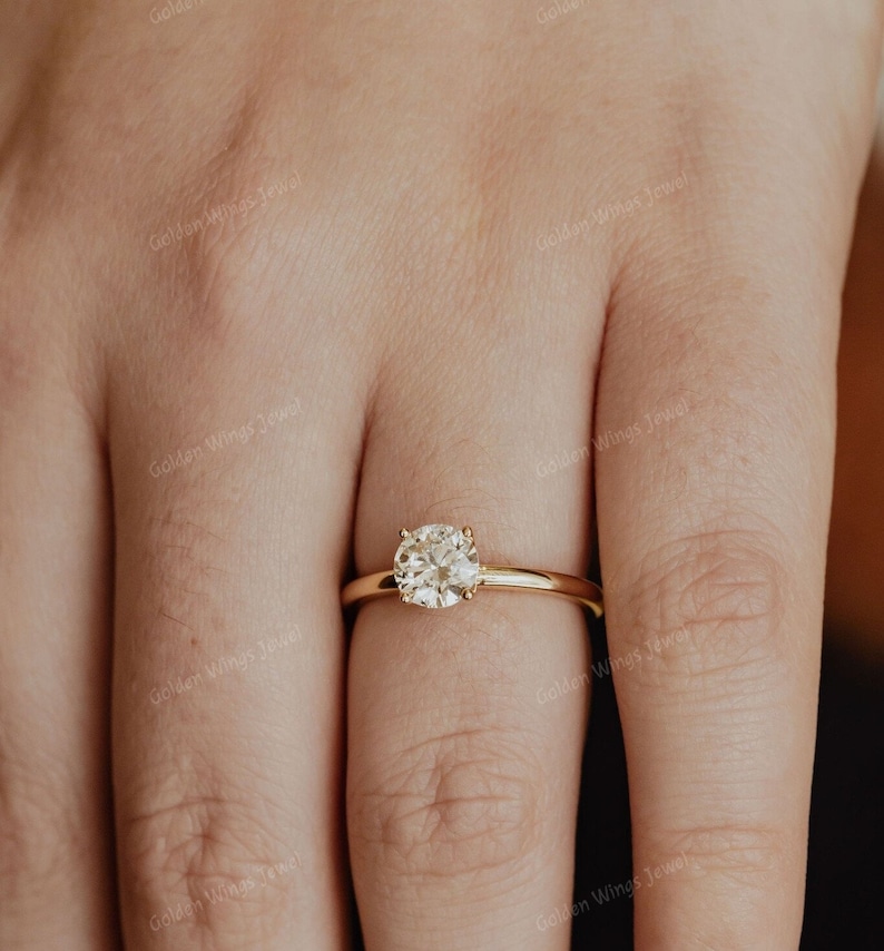 1CT Round Cut Moissanite Engagement Solitaire Ring, Four Prong Diamond Engagement Ring, Round Solitaire Ring For her, 1CT Round Moissanite image 4