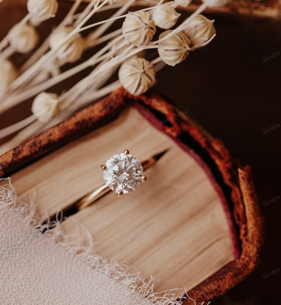 1CT Round Cut Moissanite Engagement Solitaire Ring, Four Prong Diamond Engagement Ring, Round  Solitaire Ring For her, 1CT Round Moissanite