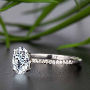 1.25Ct oval Moissanite diamond with pave of round Moissanite diamond engagement ring, half eternity Moissanite diamond ring gift for her