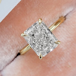 3.5 CT Radiant Moissanite Diamond Engagement Ring For Her, Radiant Cut Solid Gold Moissanite Ring, Anniversary Gift, Hidden Halo Ring,