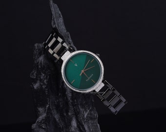 Watch for Her Van Heusen Diamond Iced Out Studded Watch, Green