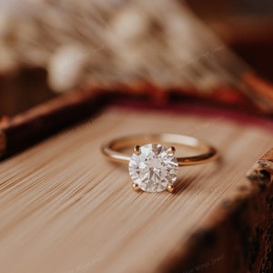 1CT Round Cut Moissanite Engagement Solitaire Ring, Four Prong Diamond Engagement Ring, Round Solitaire Ring For her, 1CT Round Moissanite image 3