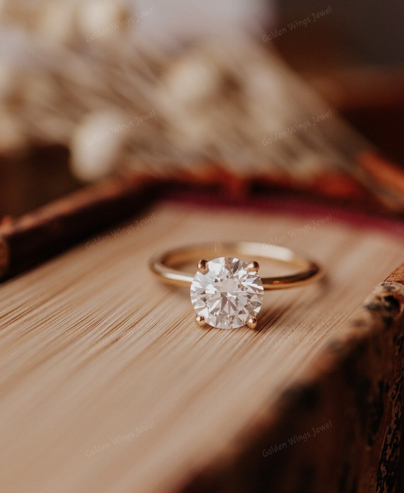1CT Round Cut Moissanite Engagement Solitaire Ring, Four Prong Diamond Engagement Ring, Round Solitaire Ring For her, 1CT Round Moissanite image 3