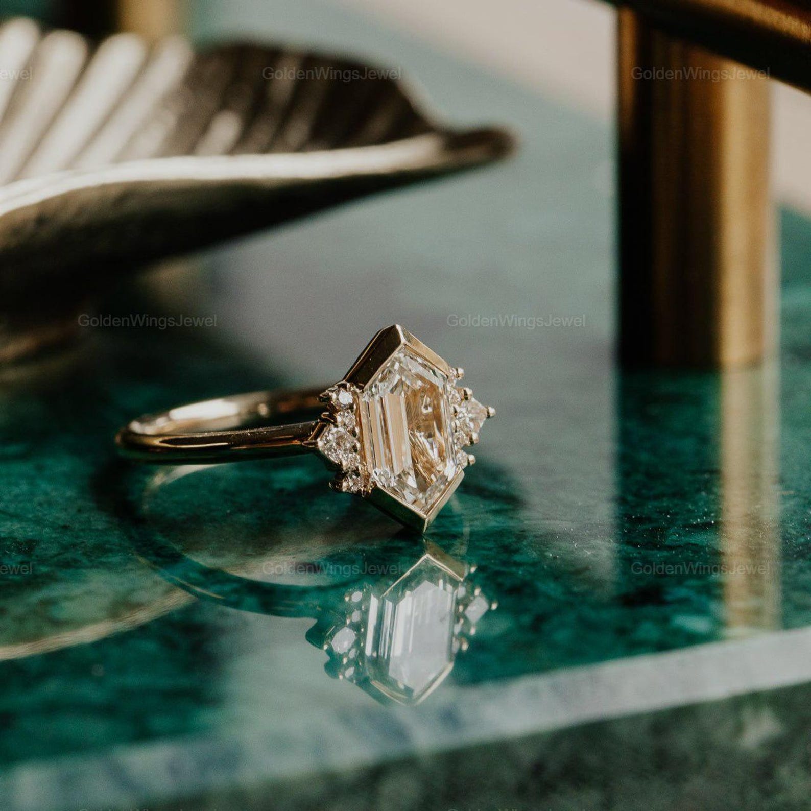 Step Cut Riing Dutch Marquise Step Cut Moissanite Ring With Side Princess and Round ...