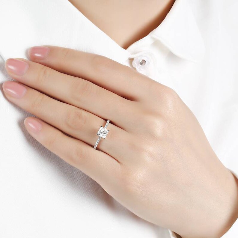 Princess Cut Moissanite Diamond Engagement Ring Half Eternity Moissanite Promise Ring Handmade Ring For Gifts Gold Dainty Rings