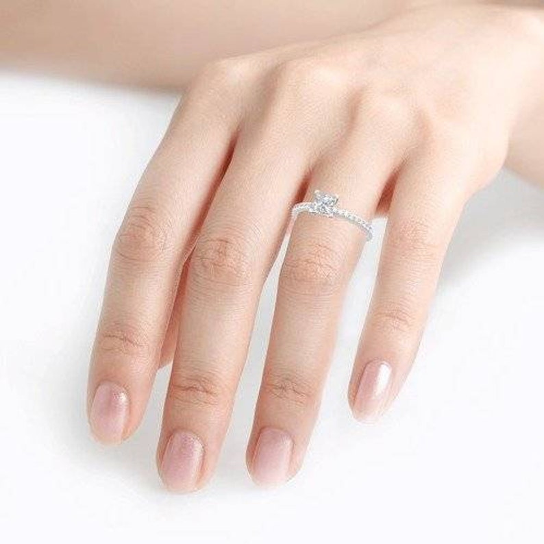 Princess Cut Moissanite Diamond Engagement Ring Half Eternity Moissanite Promise Ring Handmade Ring For Gifts Gold Dainty Rings