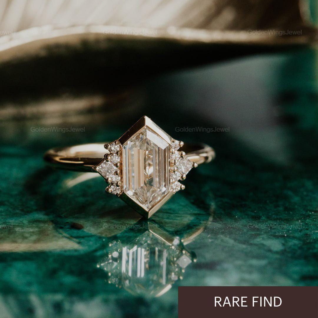 Step Cut Riing Dutch Marquise Step Cut Moissanite Ring With Side Princess and Round ...