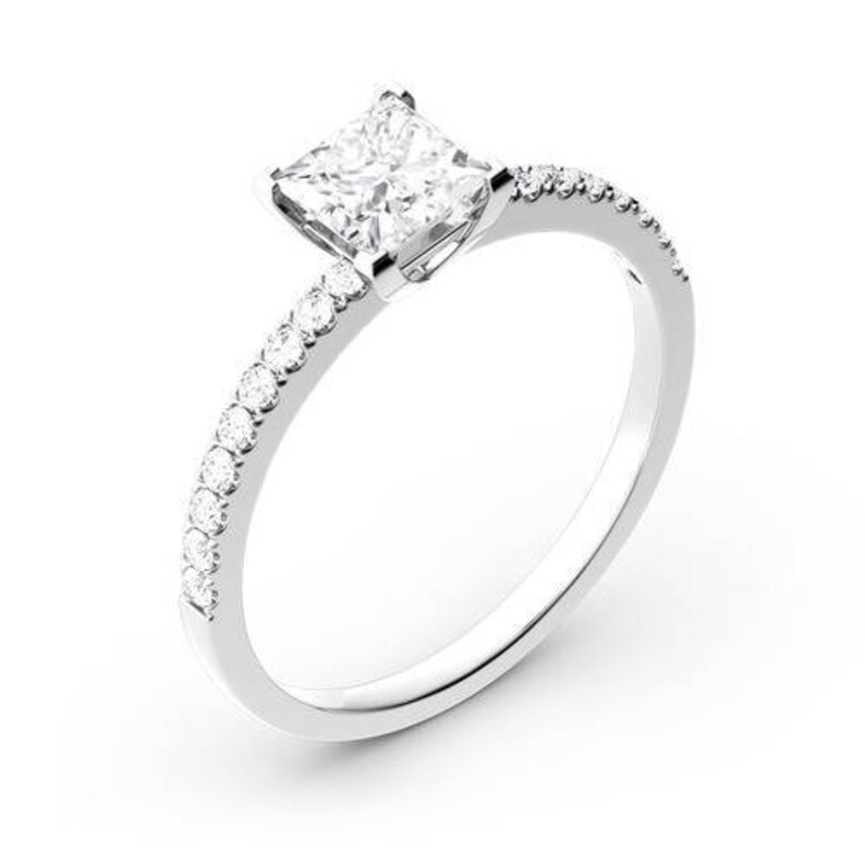 Princess Cut Moissanite Diamond Engagement Ring Half Eternity Moissanite Promise Ring Handmade Ring For Gifts Gold Dainty Rings