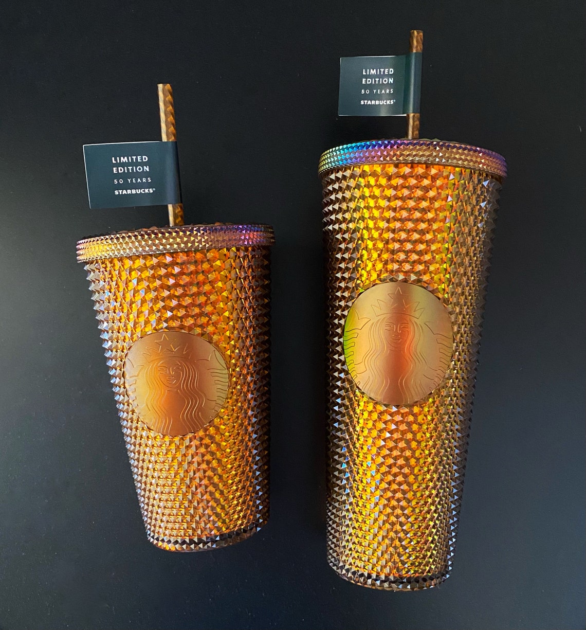 50th Anniversary Starbucks Tumbler Cup Gold Copper Etsy