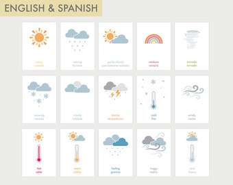 Weather Flashcards | English and Spanish Bilingual Weather Flashcards | Printable Weather Flashcards | Homeschooling | Circle time