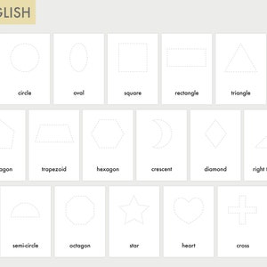Forme Traçable Anglais Montessori Flashcards | Cartes imprimables de la garderie | Matériel éducatif préscolaire | Formes géométriques