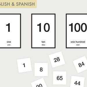 Flashcards com números bilíngues para impressão | Mini cartas de contagem | Gráfico número 1-100 | Perfeito para ensino doméstico e creches