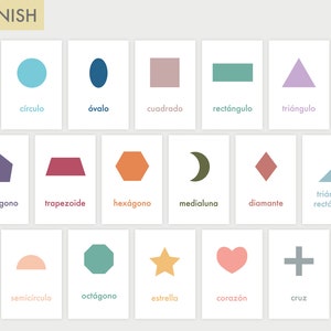 Flashcards Montessori de formas espanholas | Cartões imprimíveis para creches | Materiais educacionais para crianças e pré-escola | Formas geométricas