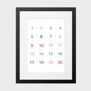 Graphique numéro imprimable 1-20 | Affiche de numéro | Graphique des numéros | Kids Wall Art | Décor de chambre pour enfants | Impression de chambre d’enfants