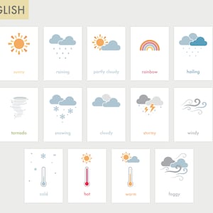 Flashcard meteo / Flashcard meteo in inglese / Flashcard meteo stampabili / Scuola domiciliare / Flashcard Circle Time prescolare