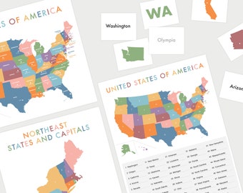 States And Capitals Activity Set | Printable United States Homeschool | Flashcard Bundle | Kids Geography | U.S. Maps state and capitals