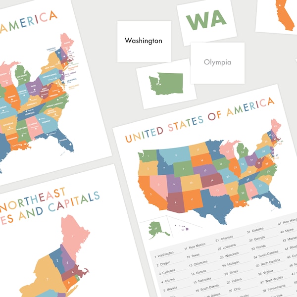 States And Capitals Activity Set | Printable United States Homeschool | Flashcard Bundle | Kids Geography | U.S. Maps state and capitals