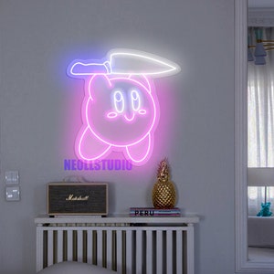 CUTE Pink Balloon with KNIFE Japanese Anime Game Character - LED Neon Sign, Custom Neon, Neon Light